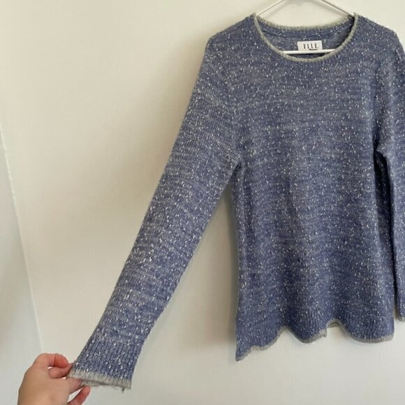 ELLE Scallop Hem Sweater Periwinkle Blue Purple Silver Metallic Crew Neck Preppy - Picture 7 of 15